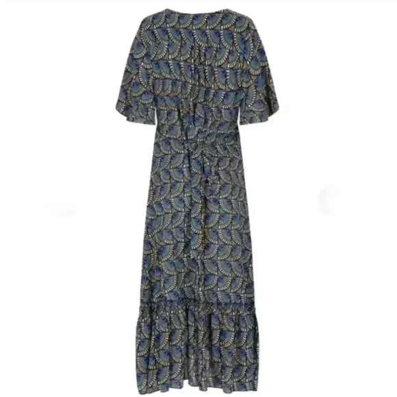 Silk & Salt Journey Maxi Wrap Dress in African Peacock NWT Flowy V Neck Print - Picture 3 of 8